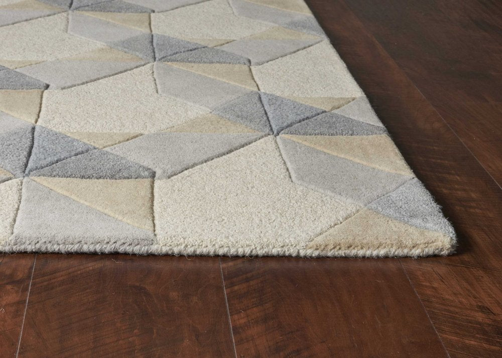 2' X 4' Ivory Gray And Cream Wool Geometric Hand Tufted Area Rug