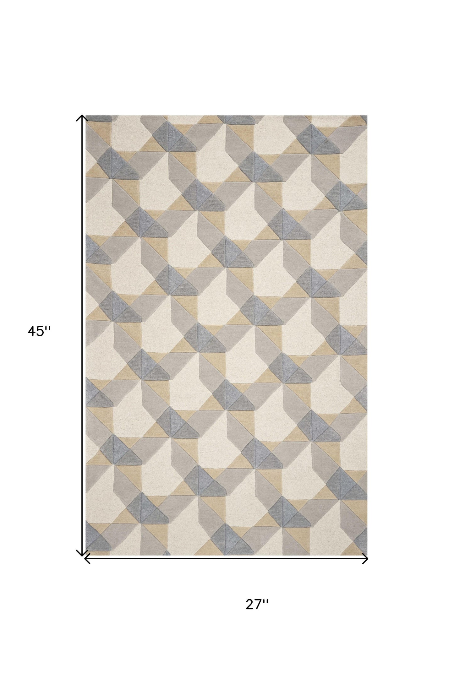 2' X 4' Ivory And Gray Wool Geometric Hand Tufted Area Rug