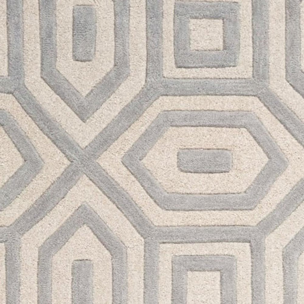 2' X 4' Gray And Ivory Wool Geometric Hand Tufted Area Rug