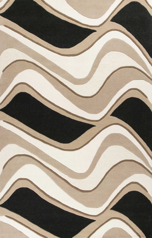 7' Beige And Black Wool Abstract Hand Tufted Runner Rug
