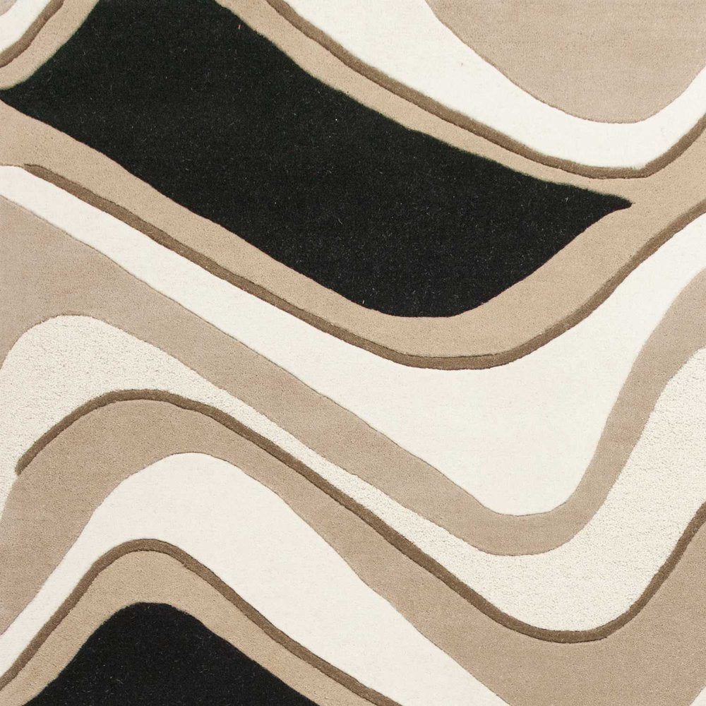 7' Beige And Black Wool Abstract Hand Tufted Runner Rug