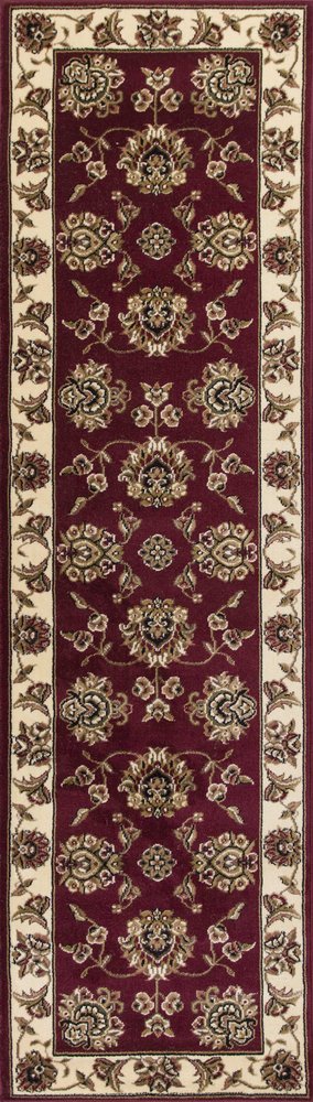 8' Red And Ivory Floral Medallion Runner Rug