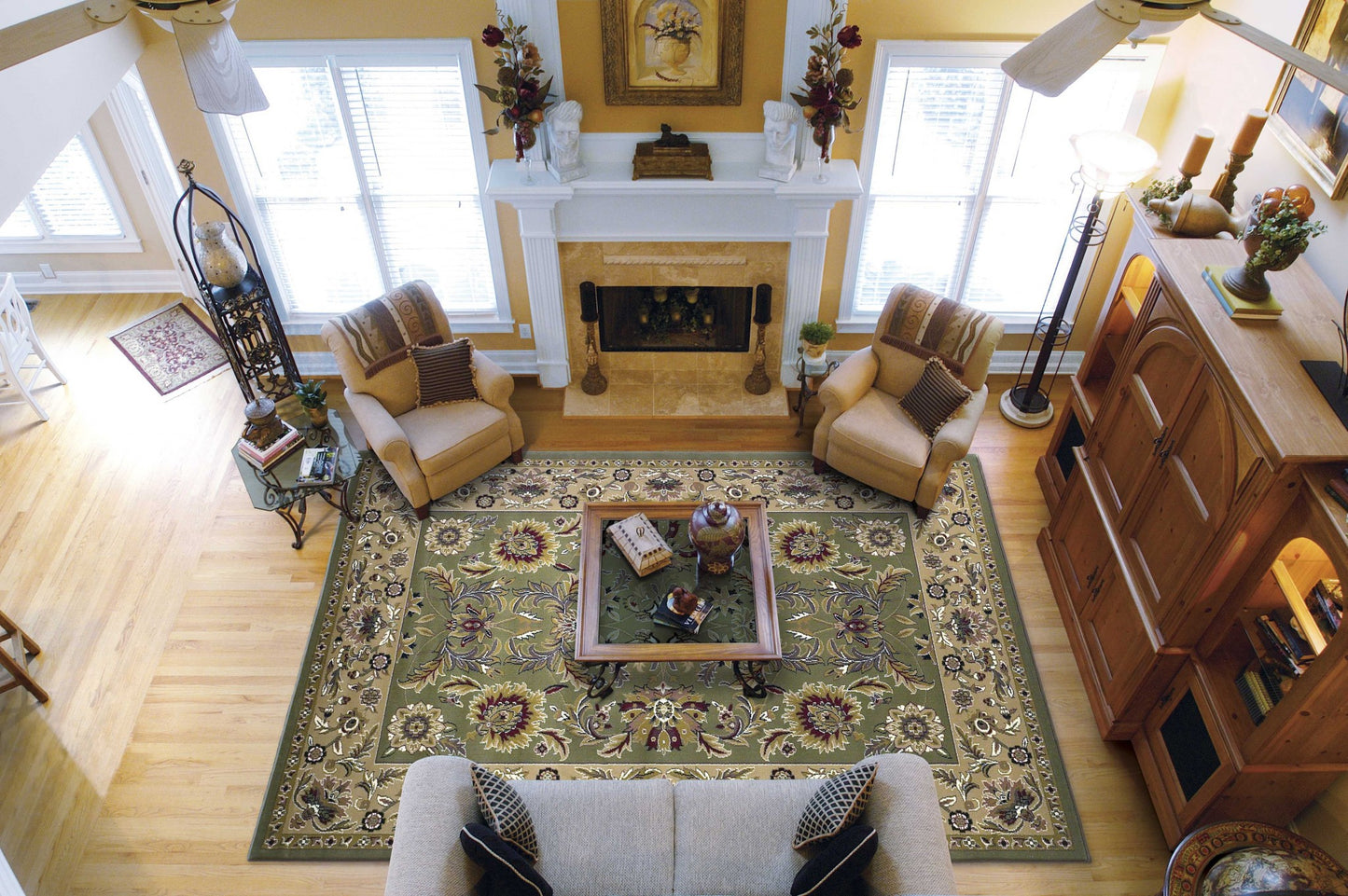 3' X 5' Green And Taupe Floral Area Rug
