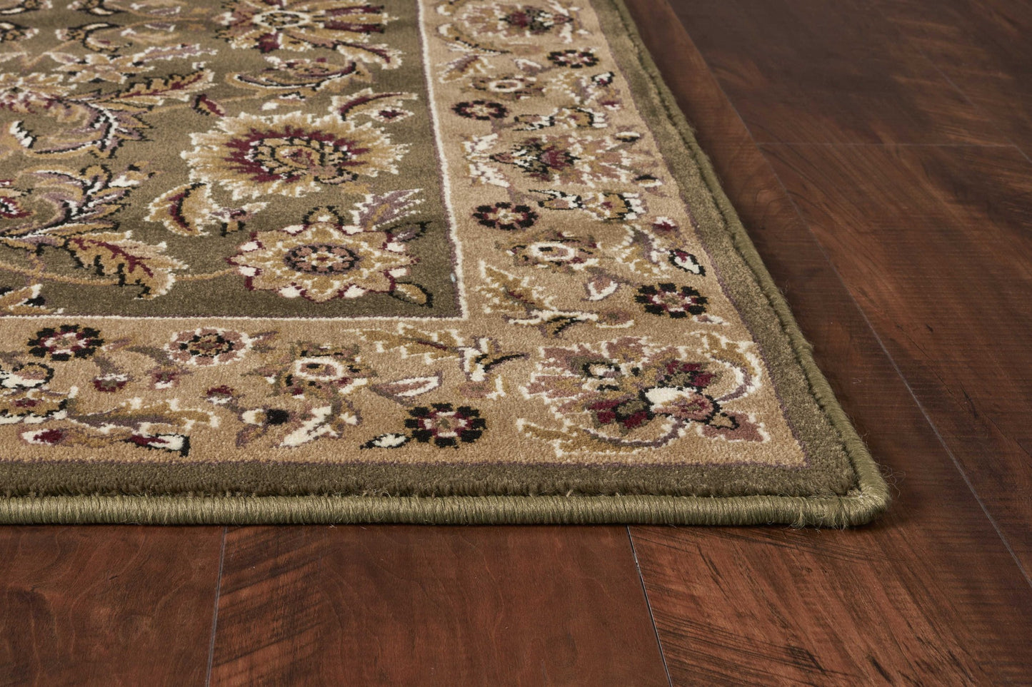 3' X 5' Green And Taupe Floral Area Rug