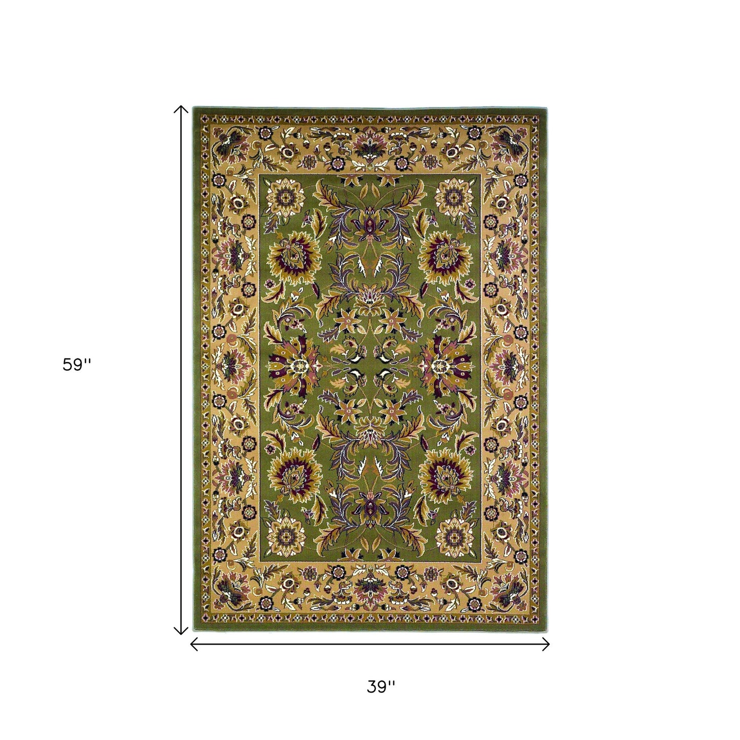 3' X 5' Green And Taupe Floral Area Rug