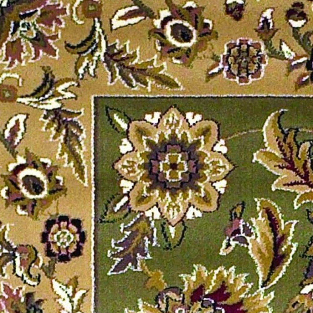 3' X 5' Green And Taupe Floral Area Rug