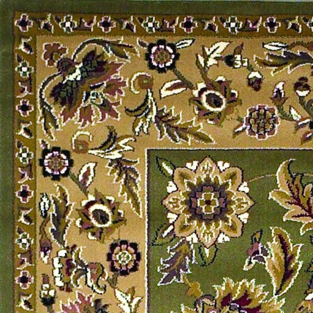 3' X 5' Green And Taupe Floral Area Rug