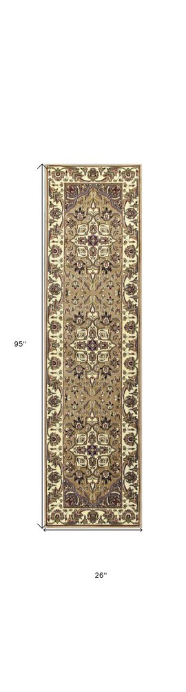 8' Beige And Ivory Floral Runner Rug