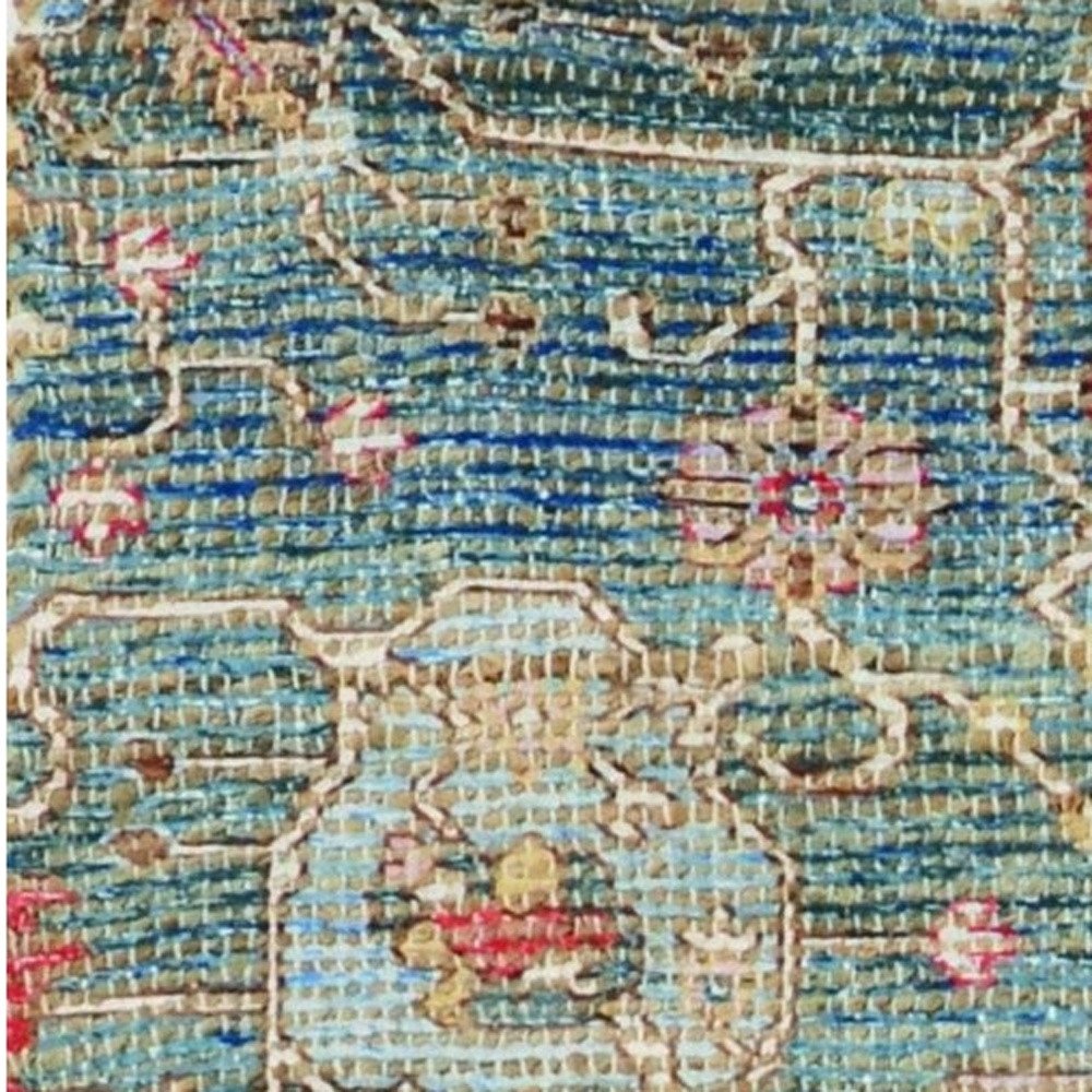 3' X 5' Blue Beige And Brick Red Jute Medallion Hand Woven Area Rug