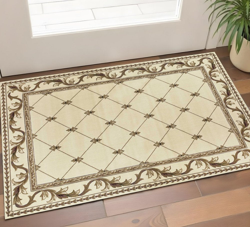 3' X 5' Ivory And Brown Floral Vines Area Rug