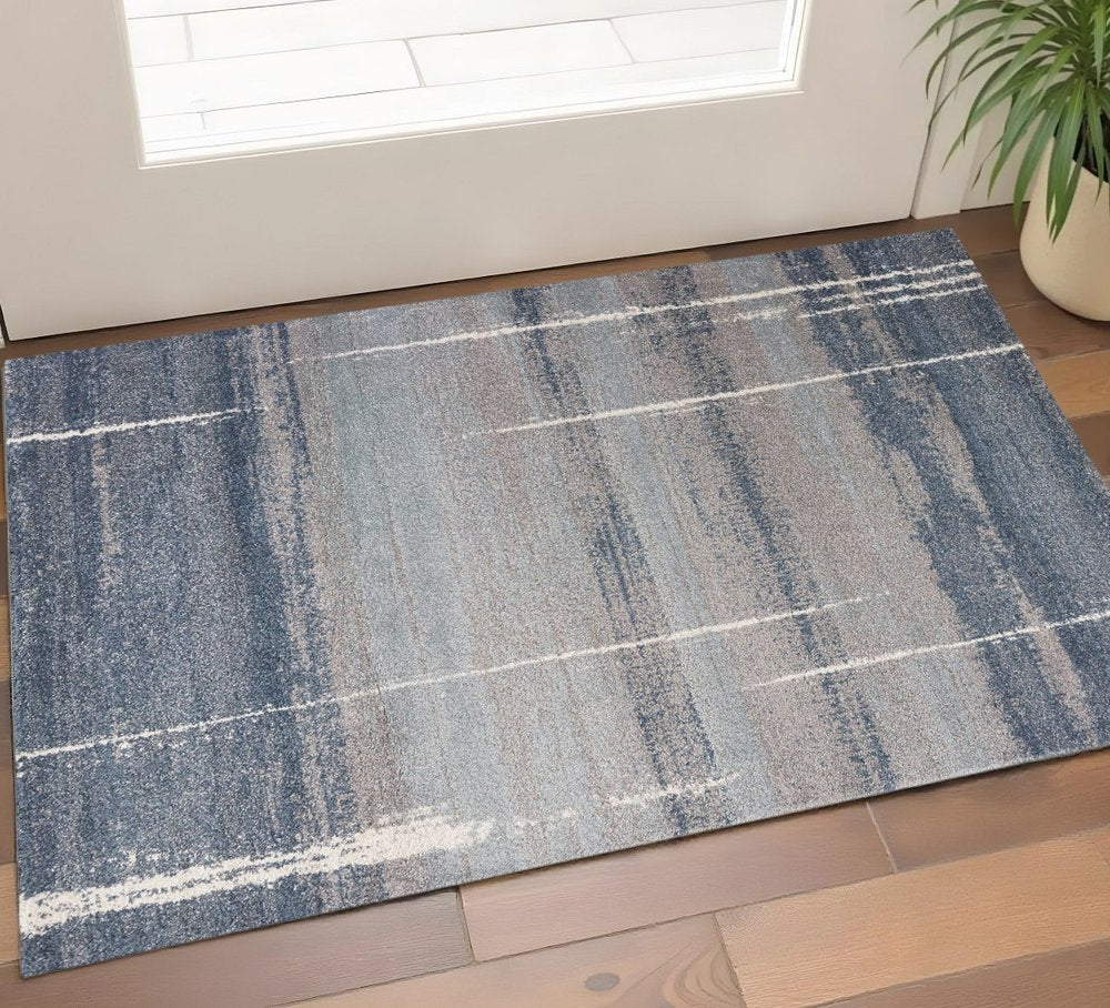 3' X 5' Blue And Gray Abstract Area Rug