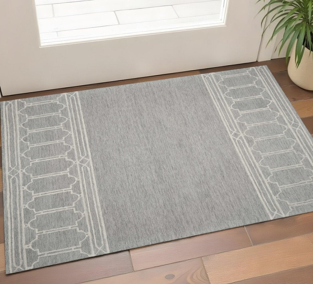 3' X 5' Gray And Ivory Wool Geometric Hand Tufted Area Rug