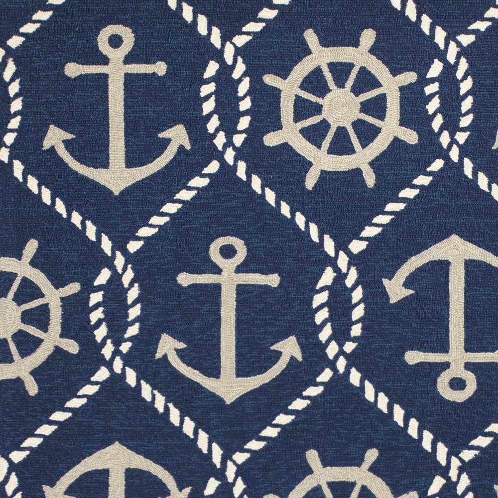 7' Navy Blue Round Nautical Handmade Indoor Outdoor Area Rug