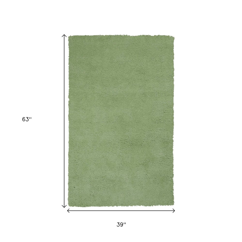 3' X 5' Green Shag Hand Woven Area Rug