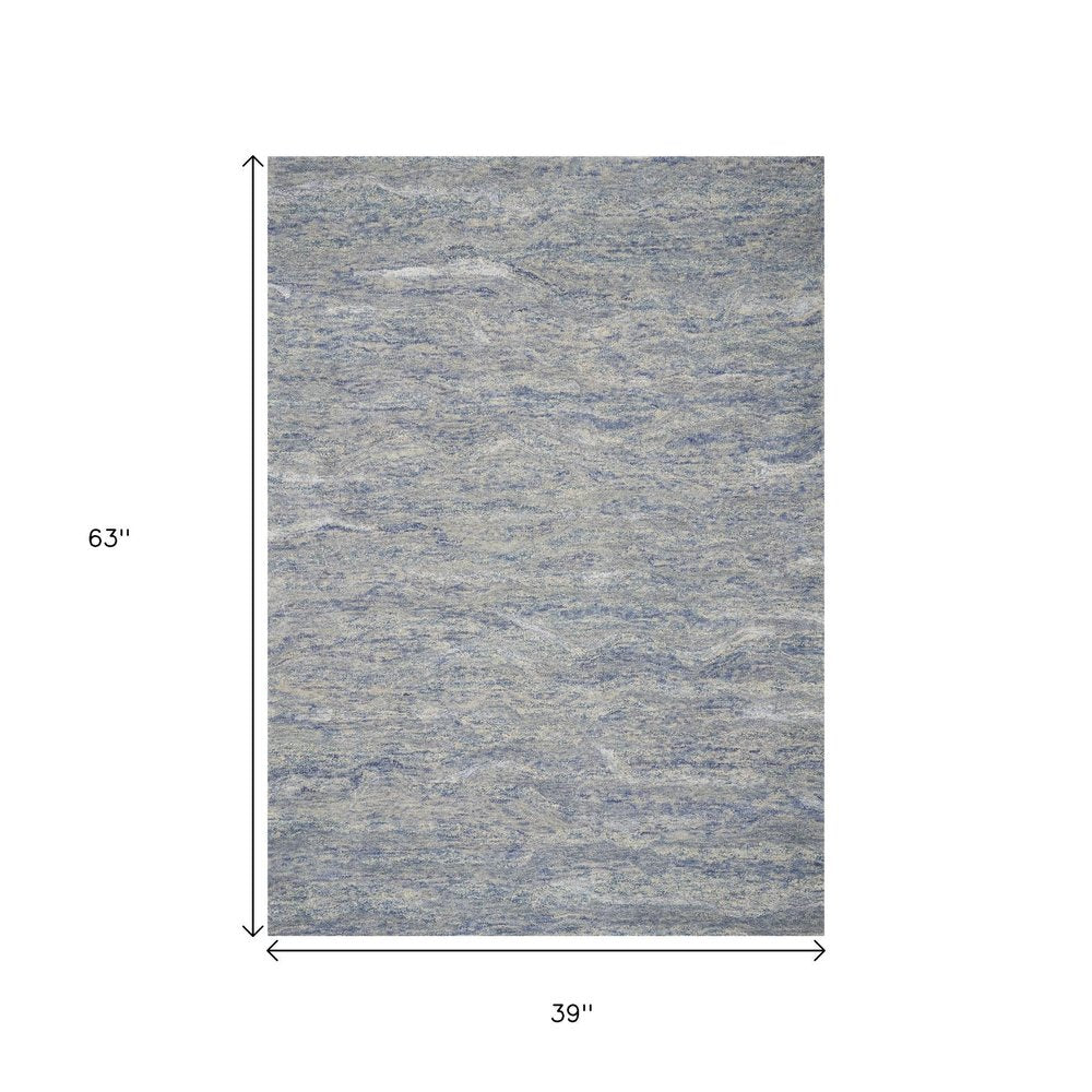 3' X 5' Blue And Beige Abstract Hand Tufted Area Rug