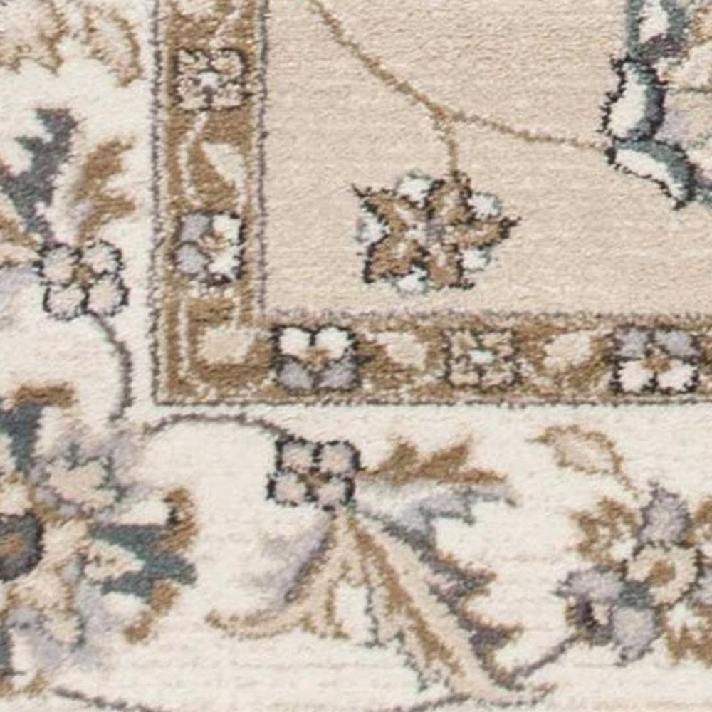 3' X 5' Beige And Ivory Floral Medallion Area Rug