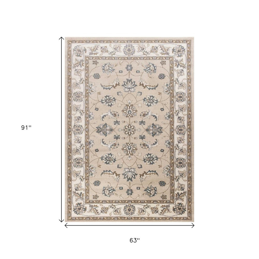 3' X 5' Beige And Ivory Floral Medallion Area Rug
