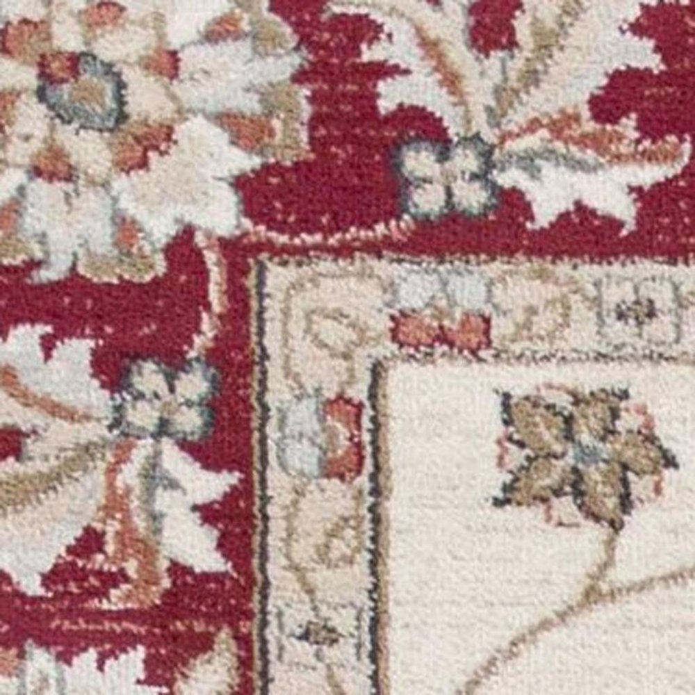 3' X 5' Ivory And Red Floral Medallion Area Rug