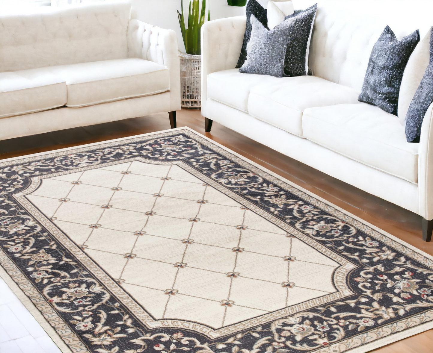 8' Ivory And Red Floral Runner Rug