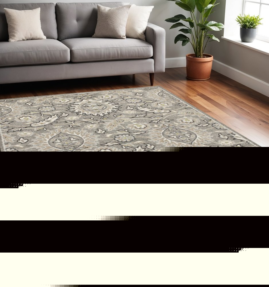 5' X 8' Gray And Ivory Floral Medallion Area Rug