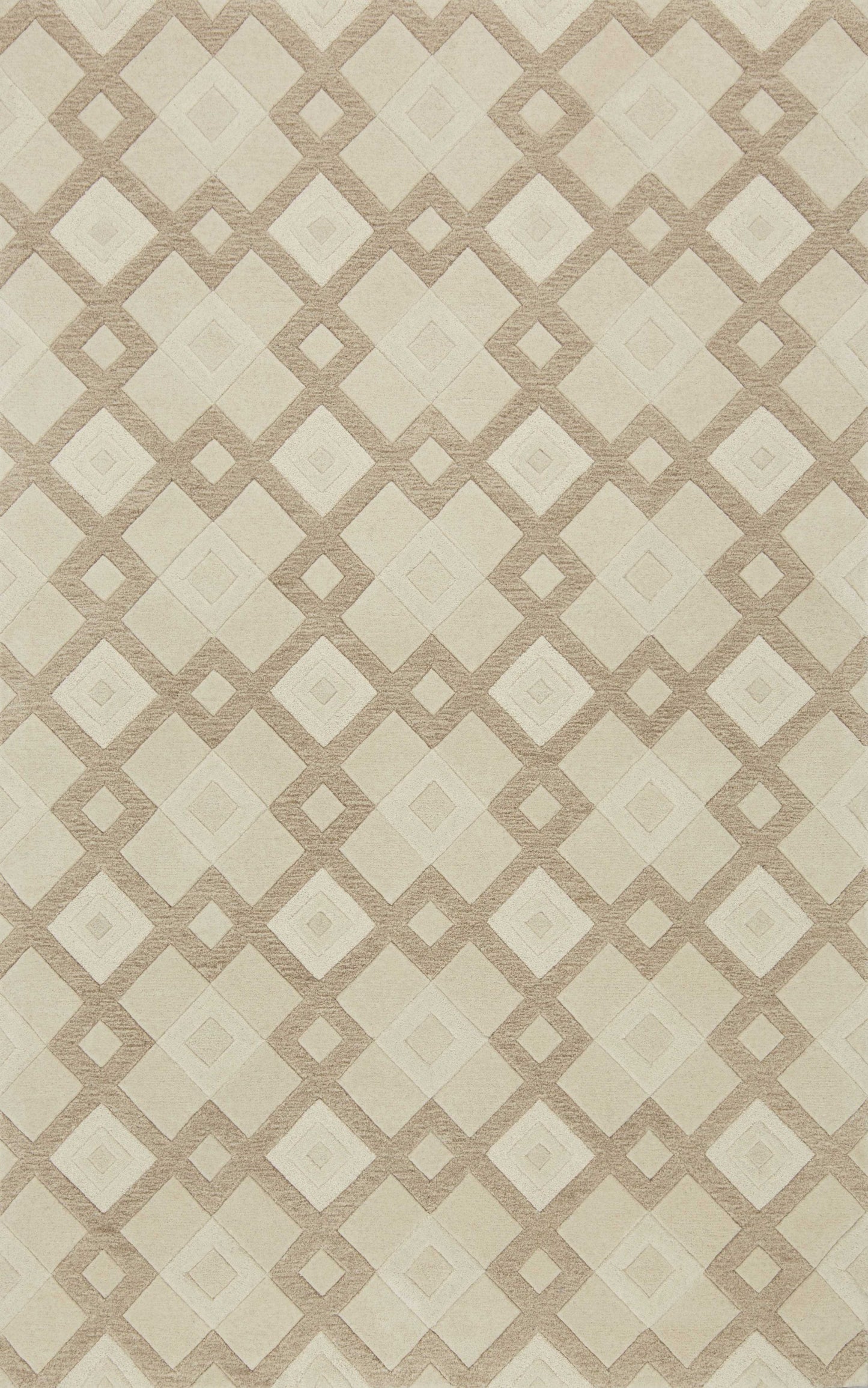 2' X 4' Ivory Diamond Wool Area Rug