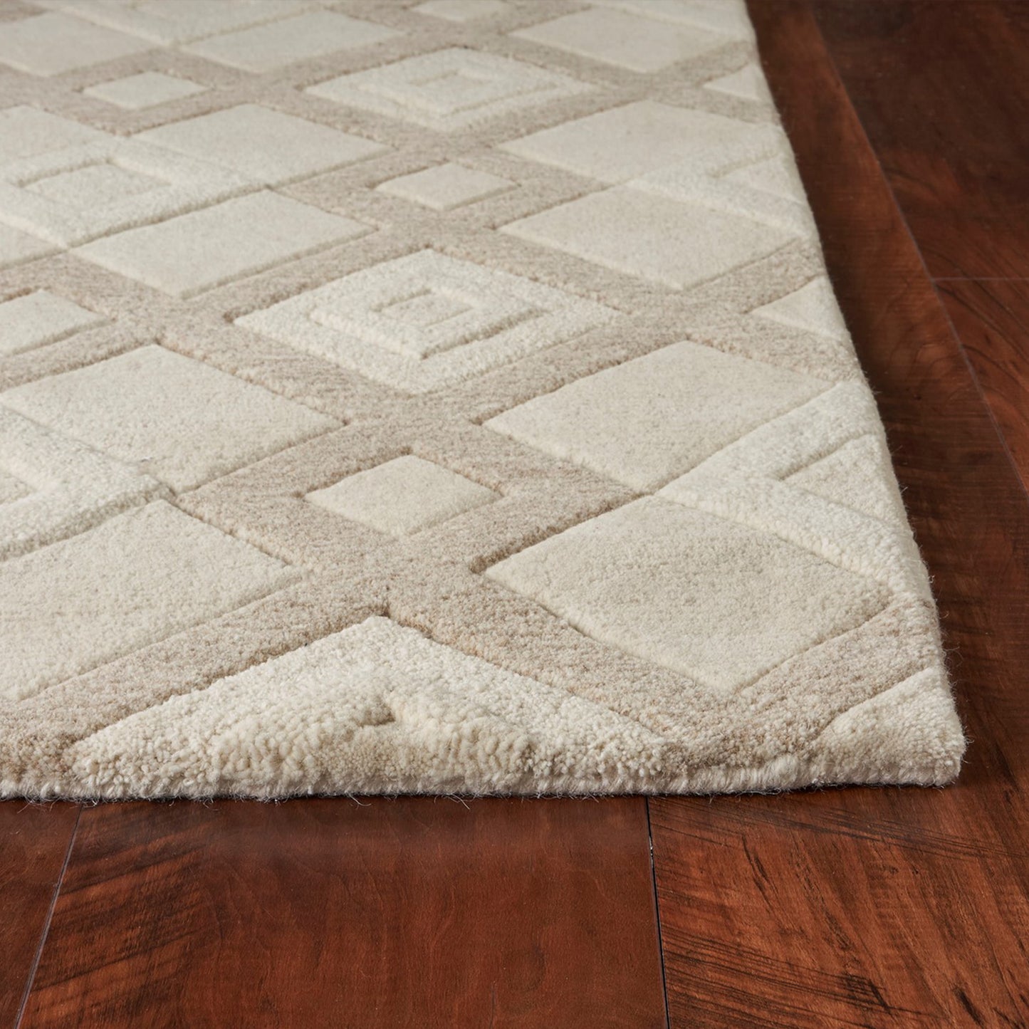 2' X 4' Ivory Diamond Wool Area Rug
