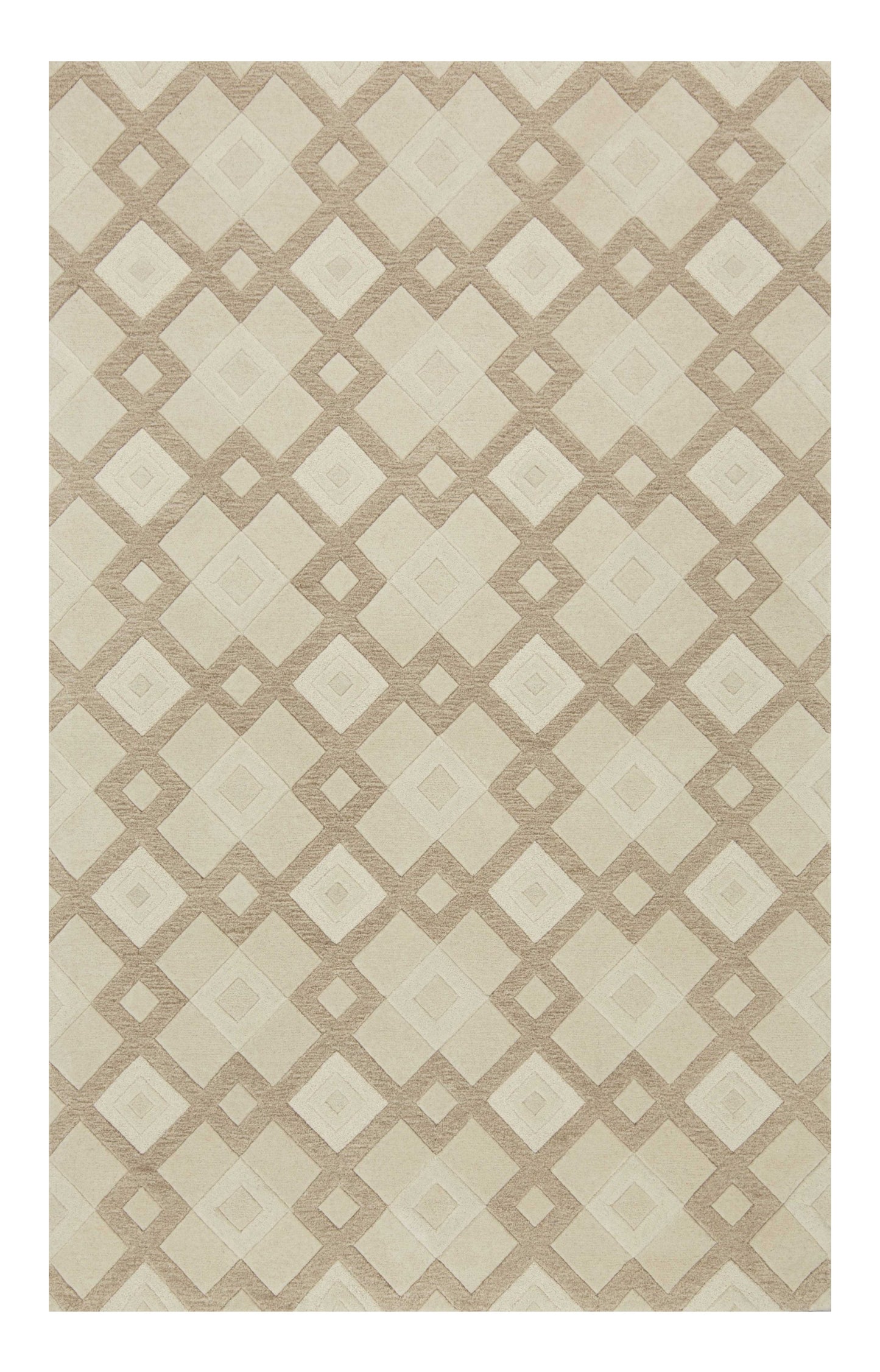 2' X 4' Ivory Diamond Wool Area Rug