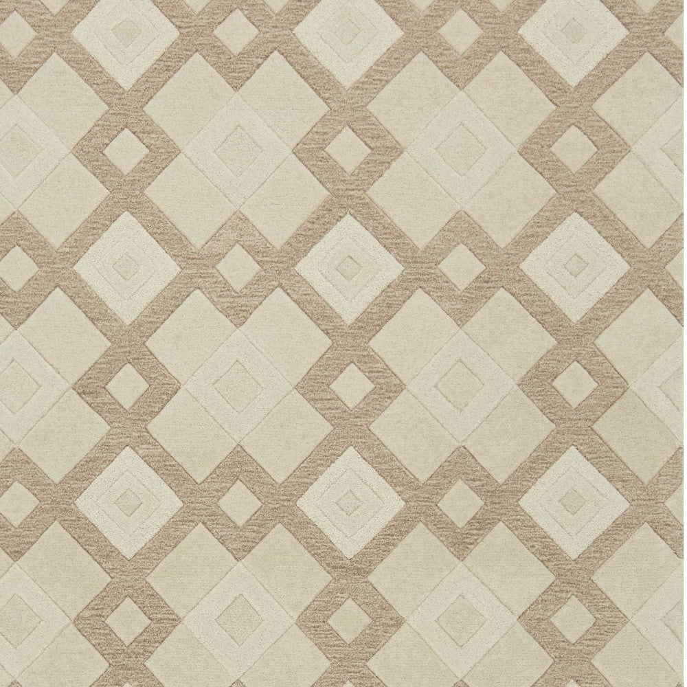 2' X 4' Ivory Diamond Wool Area Rug
