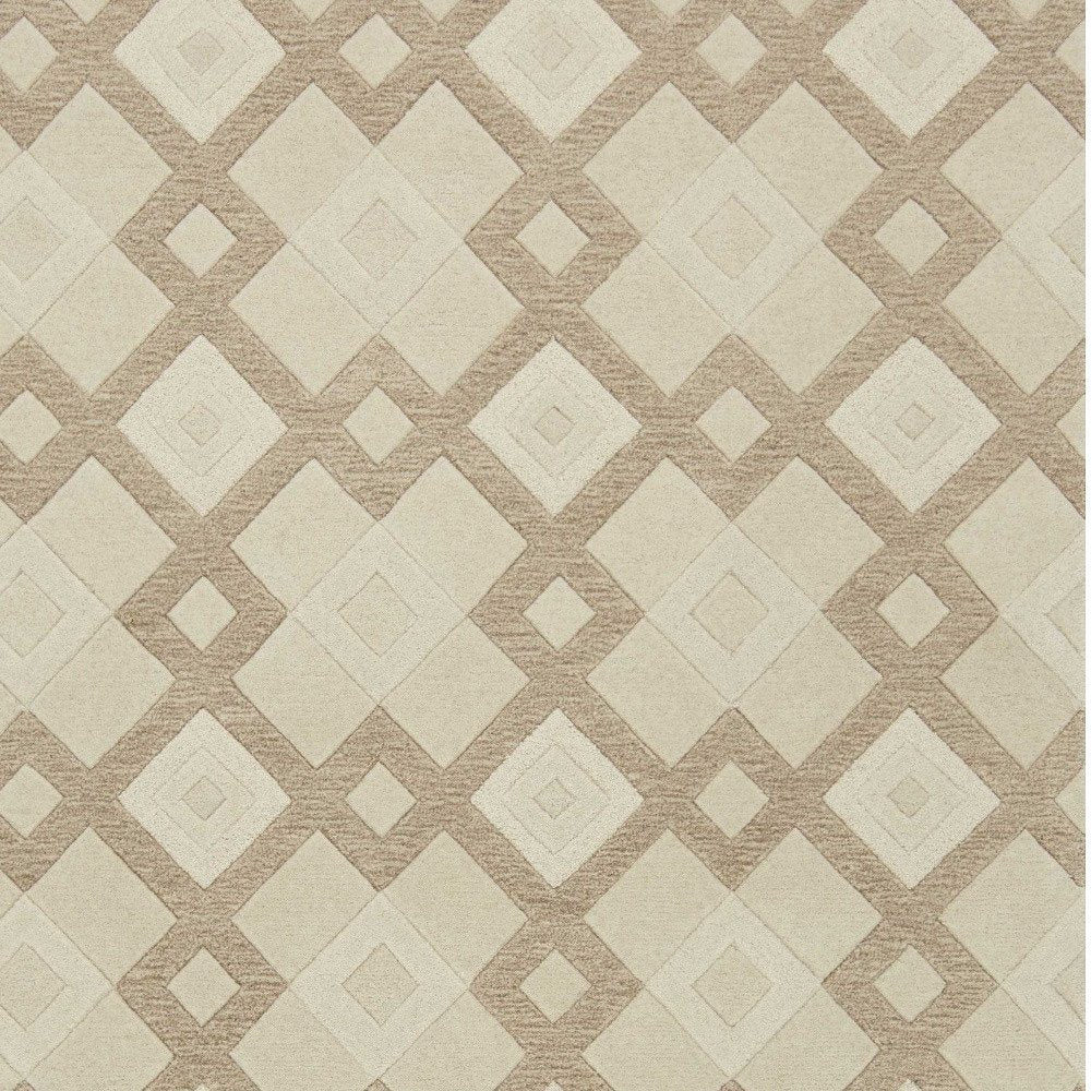 2' X 4' Ivory And Brown Wool Geometric Hand Tufted Area Rug