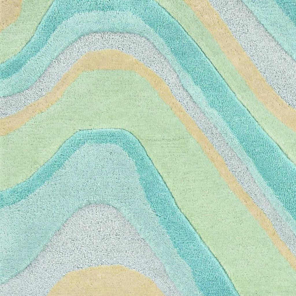8' Ocean Blue Beige Hand Tufted Abstract Waves Indoor Runner Rug