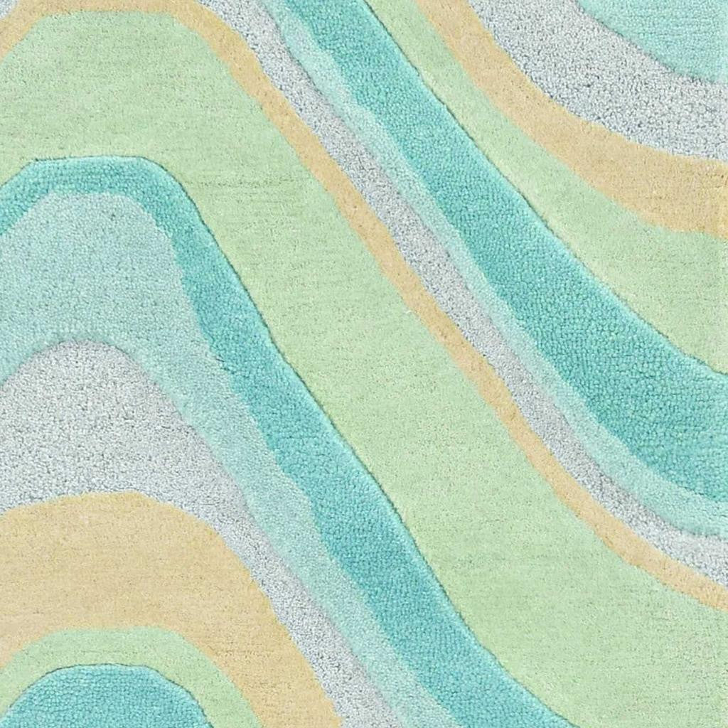8' Ocean Blue Beige Hand Tufted Abstract Waves Indoor Runner Rug
