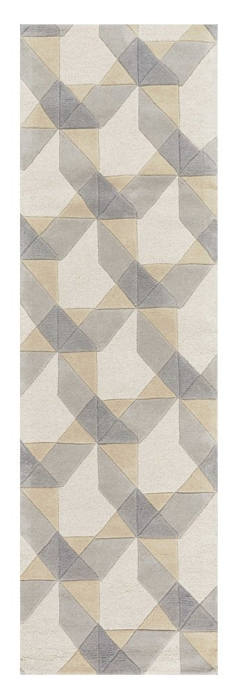 2' X 4' Ivory Gray And Cream Wool Geometric Hand Tufted Area Rug