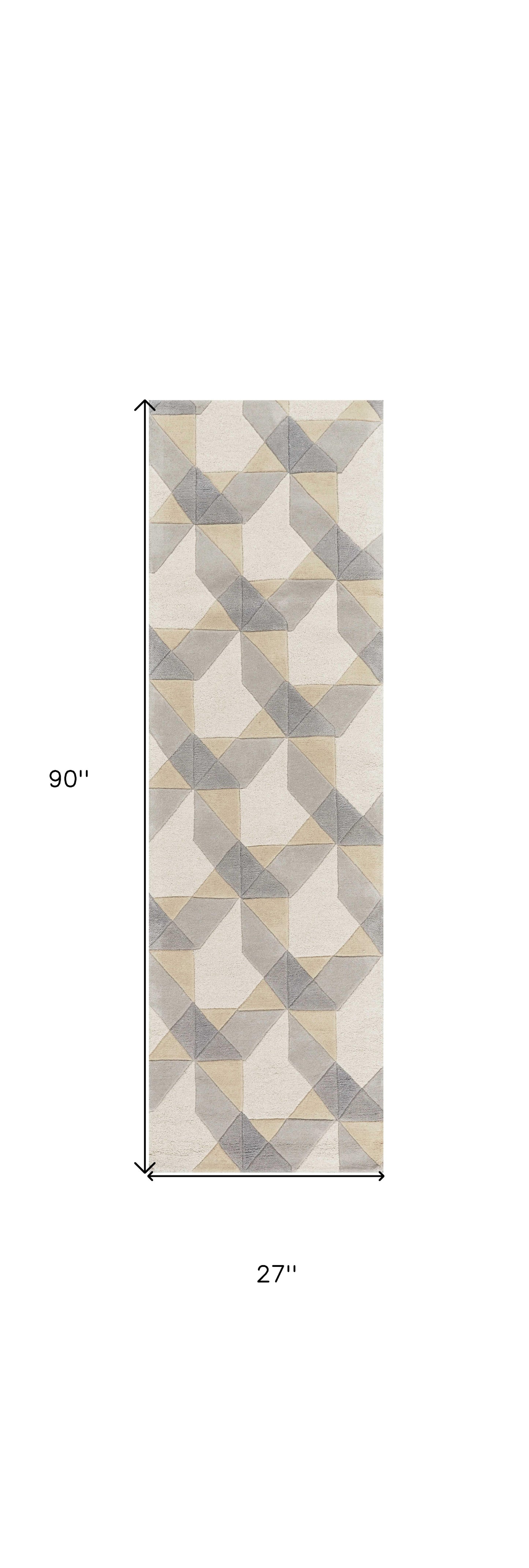 2' X 4' Ivory And Gray Wool Geometric Hand Tufted Area Rug