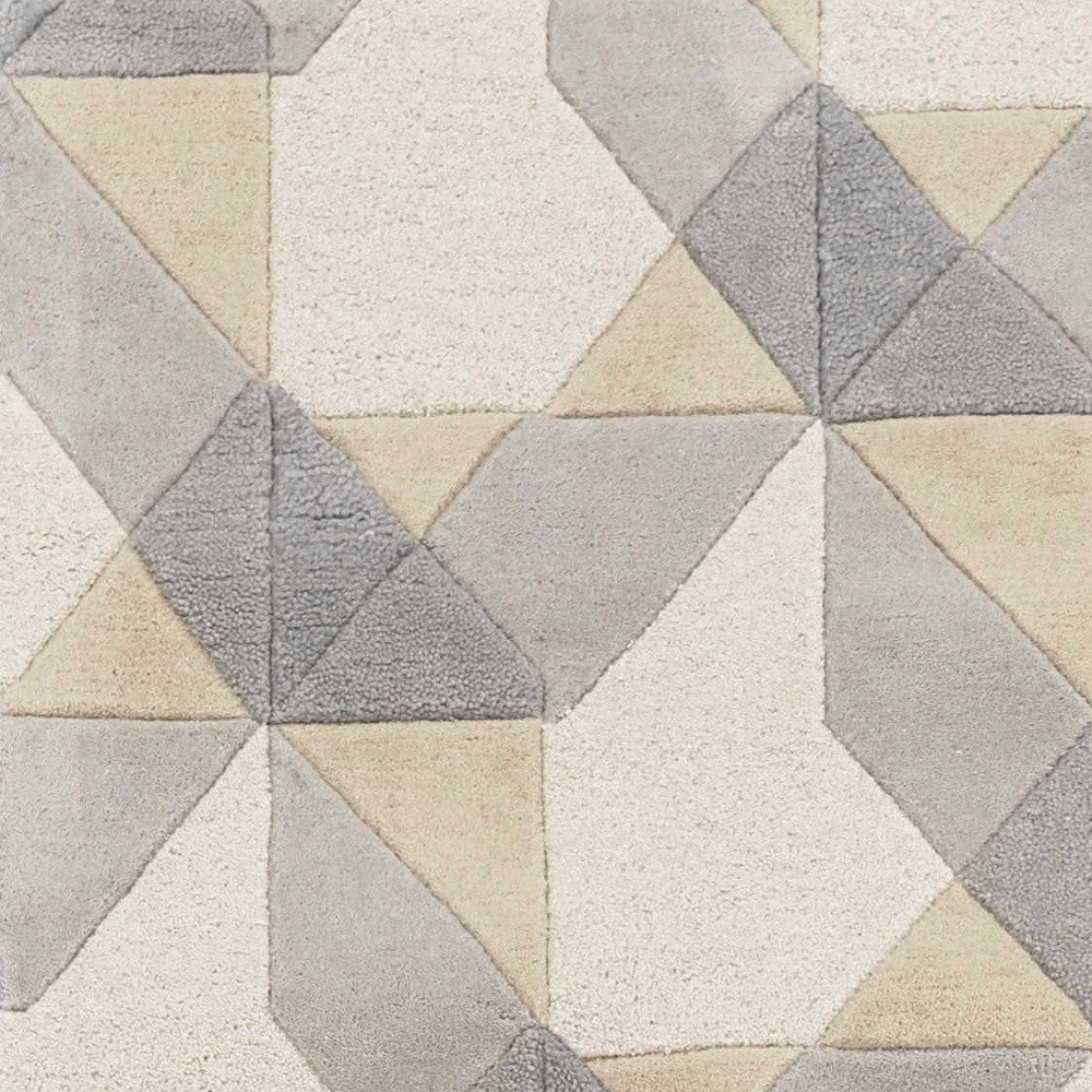 2' X 4' Ivory And Gray Wool Geometric Hand Tufted Area Rug