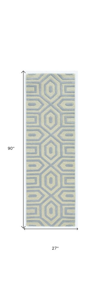 2' X 4' Gray And Ivory Wool Geometric Hand Tufted Area Rug