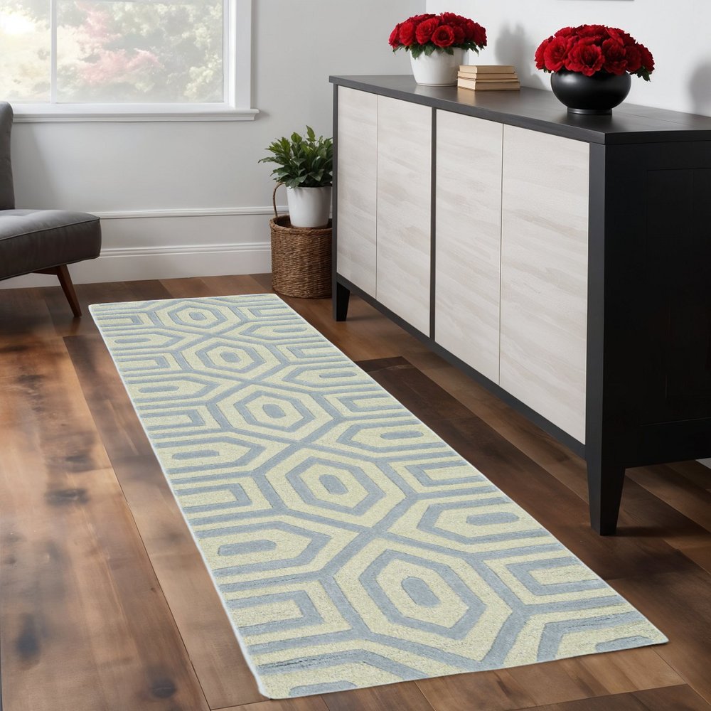 2' X 4' Gray And Ivory Wool Geometric Hand Tufted Area Rug