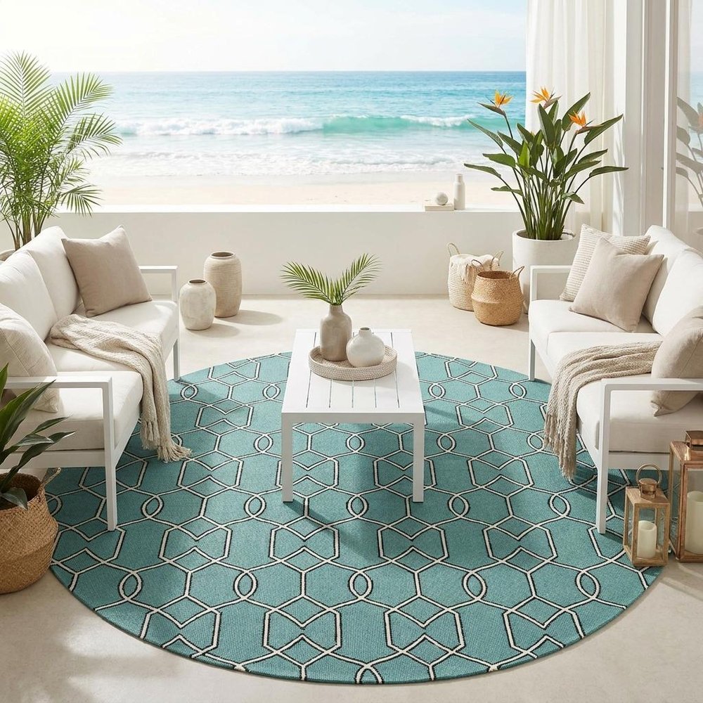 7' X 10' Green Moroccan Indoor Outdoor Area Rug