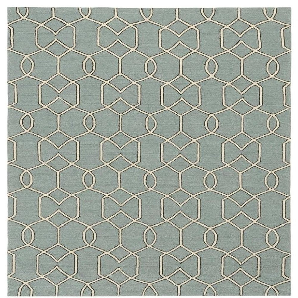 3' X 5' Green And Ivory Geometric Hand Hooked Area Rug