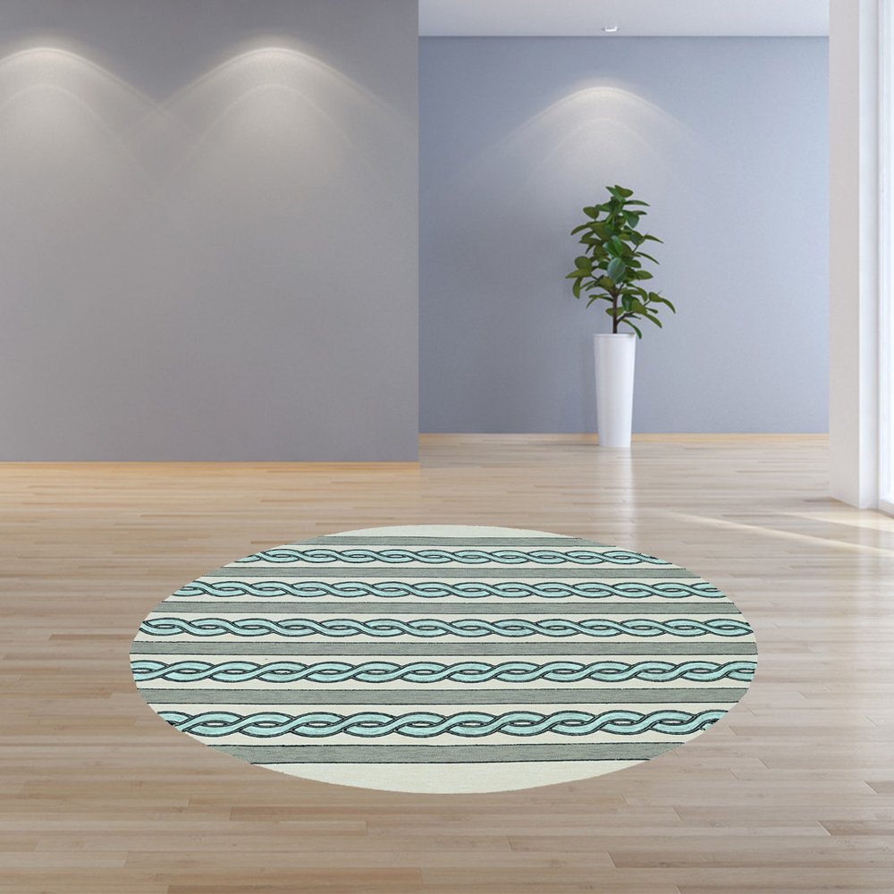 5' X 7' Ivory And Blue Abstract Handmade Indoor Outdoor Area Rug