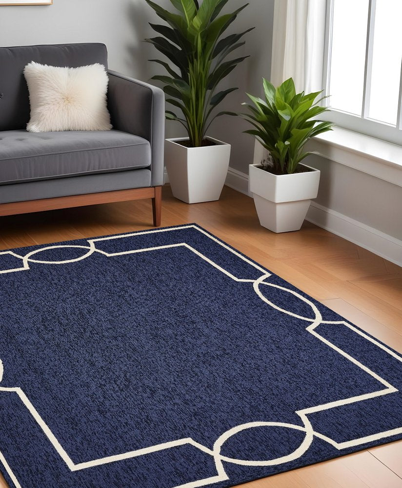 7' Blue And Ivory Square Geometric Handmade Indoor Outdoor Area Rug