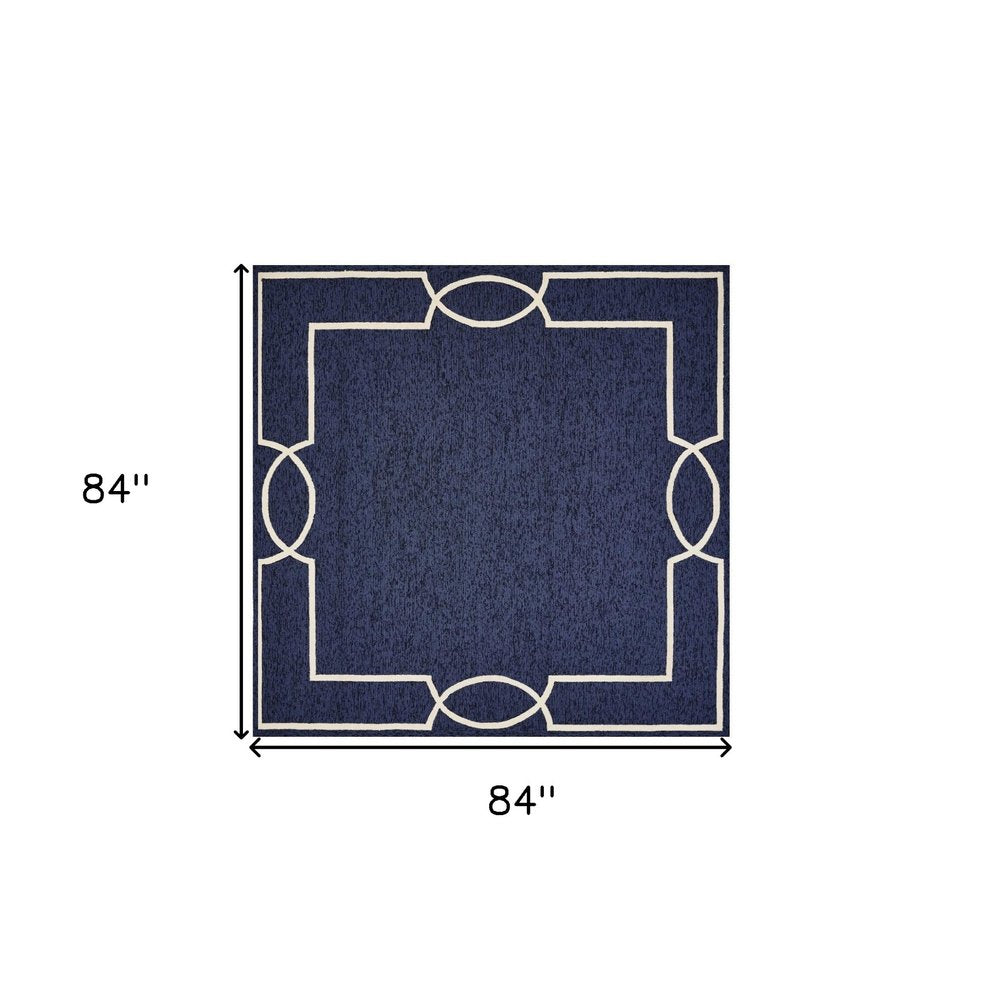 7' Blue And Ivory Square Geometric Handmade Indoor Outdoor Area Rug
