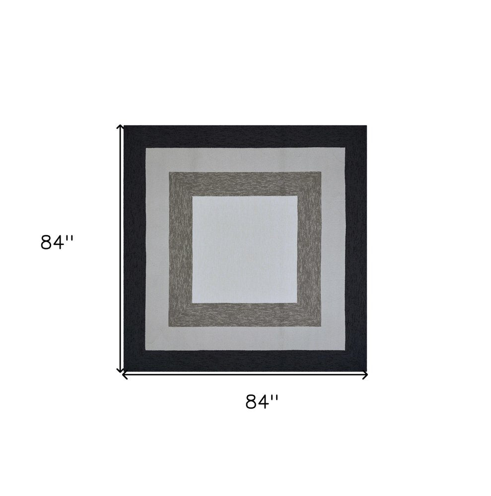7' X 7' Black And Gray Geometric Hand Hooked Square Rug