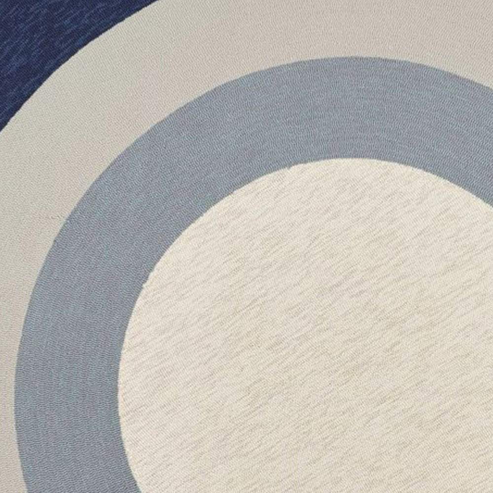 7' Navy Blue Gray And Ivory Round Geometric Handmade Indoor Outdoor Area Rug
