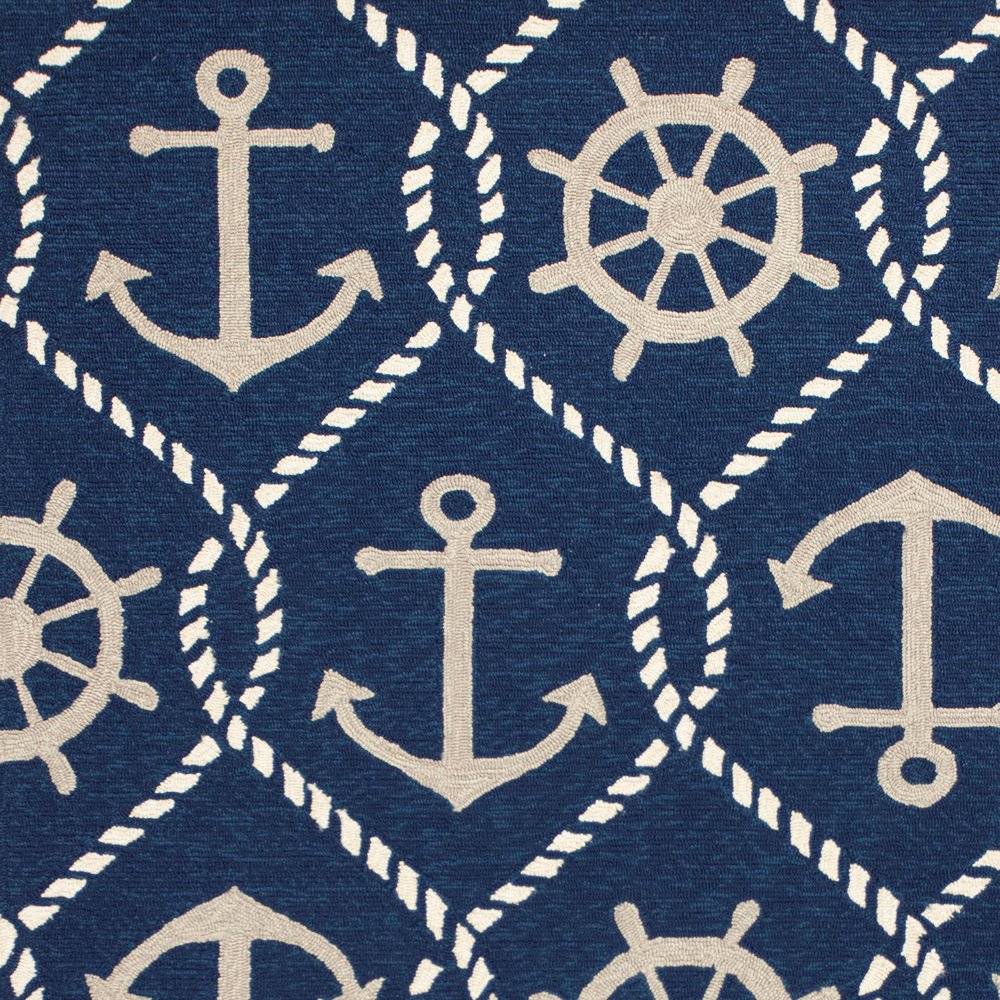 3' X 5' Navy Blue Gold And White Nautical Handmade Indoor Outdoor Area Rug