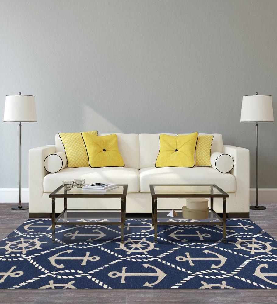 7' Navy Blue Round Nautical Handmade Indoor Outdoor Area Rug