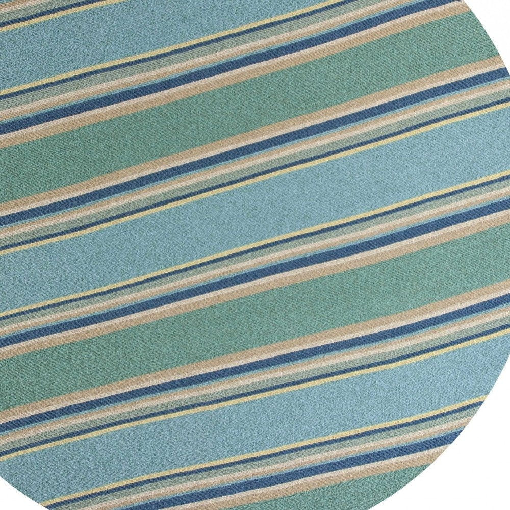 3' X 5' Blue Striped Handmade Indoor Outdoor Area Rug