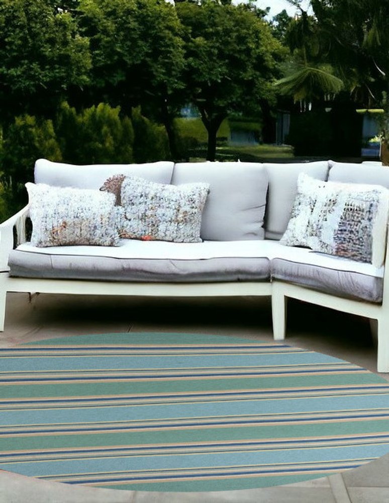 3' X 5' Blue Striped Handmade Indoor Outdoor Area Rug
