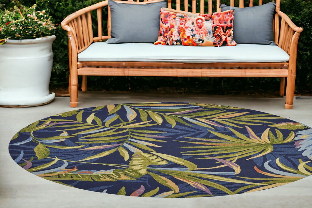 8' X 10' Blue Floral Indoor Outdoor Area Rug
