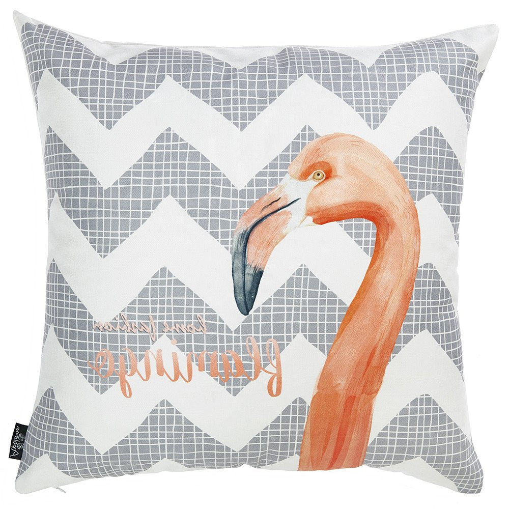 18" Gray and White Fabrc Throw Pillow Cover