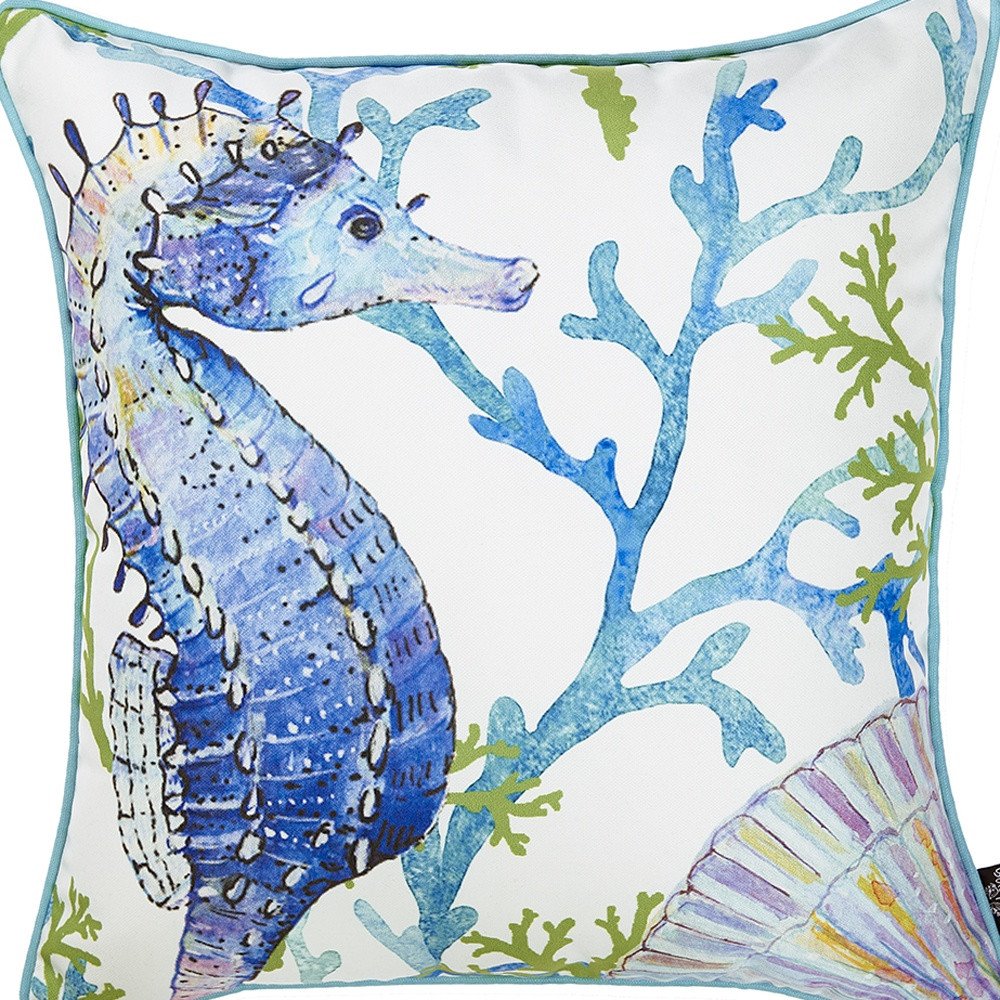 18" Blue And White Fabric Throw Pillow Cover